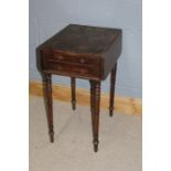 Regency mahogany drop flap work table, with two frieze drawers on rung turned legs