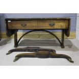 Regency style mahogany sofa table, the rectangular top with drop flaps above a pair of frieze