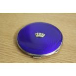 George V silver powder compact, Birmingham 1934, maker Gieves Ltd, the blue swirled enamel