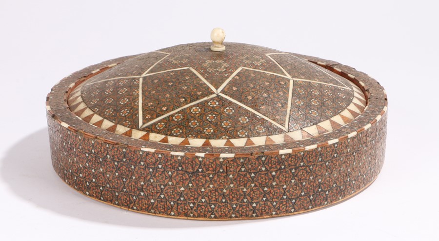 19th Century Turkish Ottoman container, with a domed top inlaid with mosaic panels opening to reveal