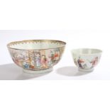 19th Century porcelain bowl, the gilt foliate ground with cartouches depicting figures in a
