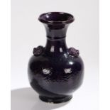 Chinese porcelain vase, the aubergine glaze body with raised dog of fo handles and dog of fo