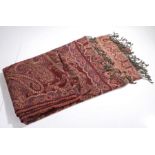 Large paisley pattern shawl/throw, the purple ground with paisley and stylised foliate decoration,
