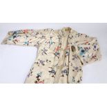 Silk kimono with embroidered foliate decoration