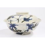 Japanese porcelain dish and cover, decorated with blue and green flower and leaf design, 22cm