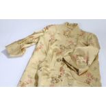 Gold silk kimono with embroidered foliate decoration, size 36