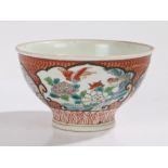 19th Century Chinese porcelain bowl, the body with cartouches depicting landscape and foliate