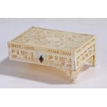 19th Century Cantonese ivory casket, with pierced foliate decoration, 11.5cm wide