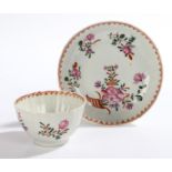 18th Century Chinese export porcelain tea bowl and saucer, with flowering cornucopia decoration