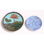 Chinese cloisonne wall hanging dish, with foliate decoration, 15cm diameter, Chinese porcelain