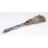 Chinese cloisonne fly whisk, the black ground with dragon decoration, 40cm long