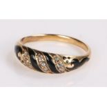 Diamond and enamel set ring, with angled diamond and enamel divides, ring size M