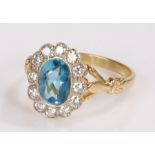 Aquamarine and diamond set ring, the central aquamarine at 1.30 carats with a diamond surround, ring