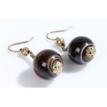 Pair of banded agate earrings, with bead drops, 17mm diameter
