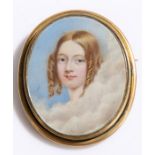 19th Century miniature portrait, of a young lady within clouds, 60mm diameter