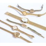 Six ladies gilt cased wristwatches, to include example by Citron, Timex, Accurist, Constant,