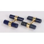 Pair of lapis lazuli and gilt metal cufflinks, with chamfered ends