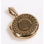9 carat gold locket, of circular form, 2.5g