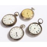 Two silver cased open face pocket watches, continental silver open face pocket watch, base metal