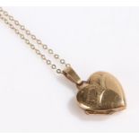 9 carat gold locket, of heart form, on a 9 carat gold necklace, 2.4g