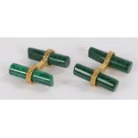 Pair of malachite and gilt metal cufflinks, with chamfered ends