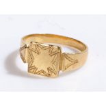 Gold coloured metal ring, with Maltese cross design to the head, ring size L, 2.3g