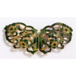 Art Nouveau enamel buckle, with green pierced foliate decoration, 9.5cm wide,