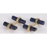 Pair of lapis lazuli and gilt metal cufflinks, with rope effect mounts