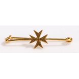 Gold coloured metal brooch, with Maltese cross to the centre, 1.9g