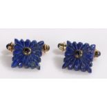 Pair of lapis lazuli and gilt metal cufflinks, with reeded gadrooned square heads