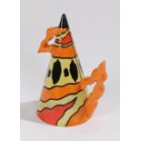 Lorna Bailey, 'Fire' sugar sifter, of conical form, signed to base, 14cm high