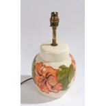 Moorcroft pottery table lamp, of ginger jar form, the cream ground with foliate decoration, 32.5cm