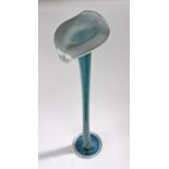 Tall art glass floor standing vase, the fluted rim above a tapering stem and flared foot, 100cm high