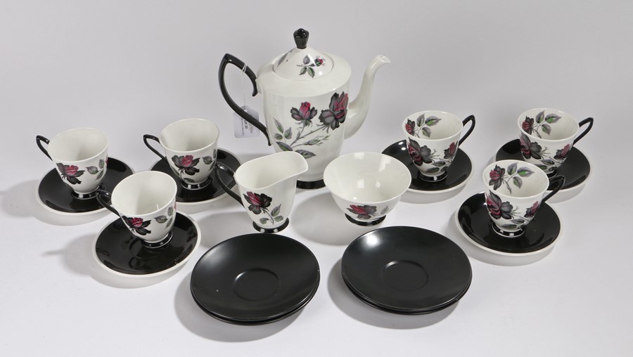 Royal Albert Masquerade pattern coffee service, consisting of six coffee cups and saucers, four side