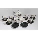 Royal Albert Masquerade pattern coffee service, consisting of six coffee cups and saucers, four side
