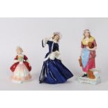 Royal Doulton figure, "Valerie", HN 2107, together with a Staffordshire figure and a Spode