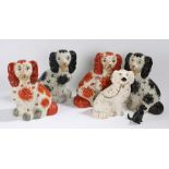 Four Staffordshire style dogs, together with Beswick figure of a dog and another dog figure (6)