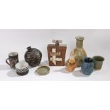 Mixed studio pottery to include, a Bernard Rooke style vase, pottery baluster vase with brown and