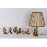 Collection of seven Goebel Hummel figures, to include one mounted on a lamp, Hummel style figure