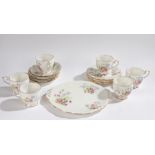 Queen Anne Old Country Spray pattern tea service, consisting of six tea cups and saucers, six side