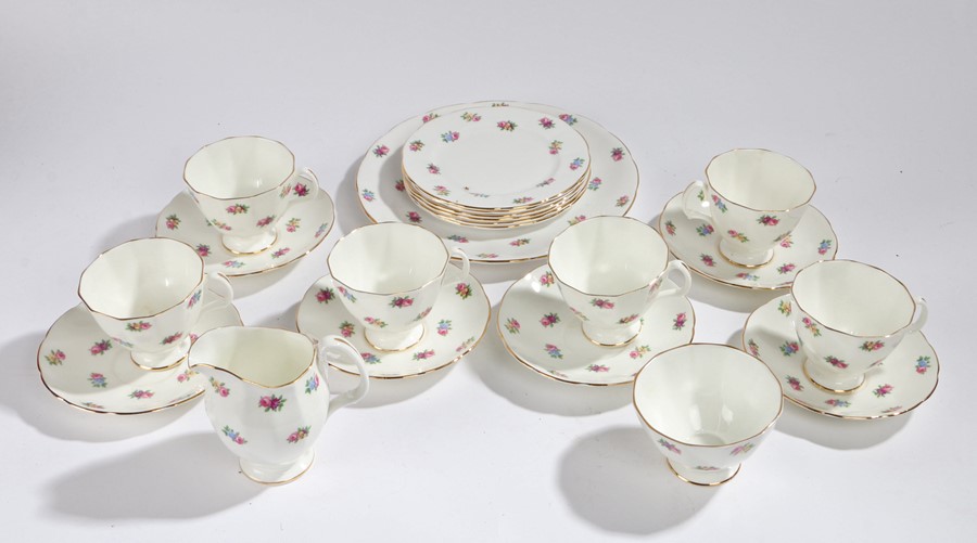 Adderley bone china tea set, the roses on a white ground with gilt edging, comprising of six each