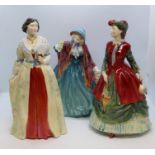 Royal Doulton figures, Henrietta Maria 1609-1666 HN2005, Lady Charmian HN1948, the Young Miss