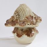 Bernard Rooke pottery table lamp and shade, having pierced shade and mounted with lily pads and