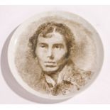 20th century porcelain plate decorated with a portrait of the poet Osip Mandelstam, with poem verso,