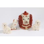 Pair of small Royal Doulton Staffordshire spaniels, modelled in a seated position, together with a