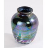 Lanmara glass vase, the green ground with iridescent decoration, engraved to base "Lanmara 1994 NL