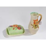 Clarice Cliff 'My Garden' pattern jug together with a Melba Ware butter dish (2)