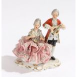 Dresden porcelain figure, Sandizell, Hoffner & Co, depicting a couple, 12cm high