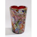 Millefiori glass vase, the millefiori body on a red glass ground, 25cm high