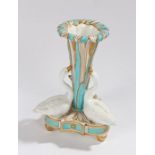 Coalport trumpet shaped vase, decorated in turquoise on a white ground and heightened in gilt,